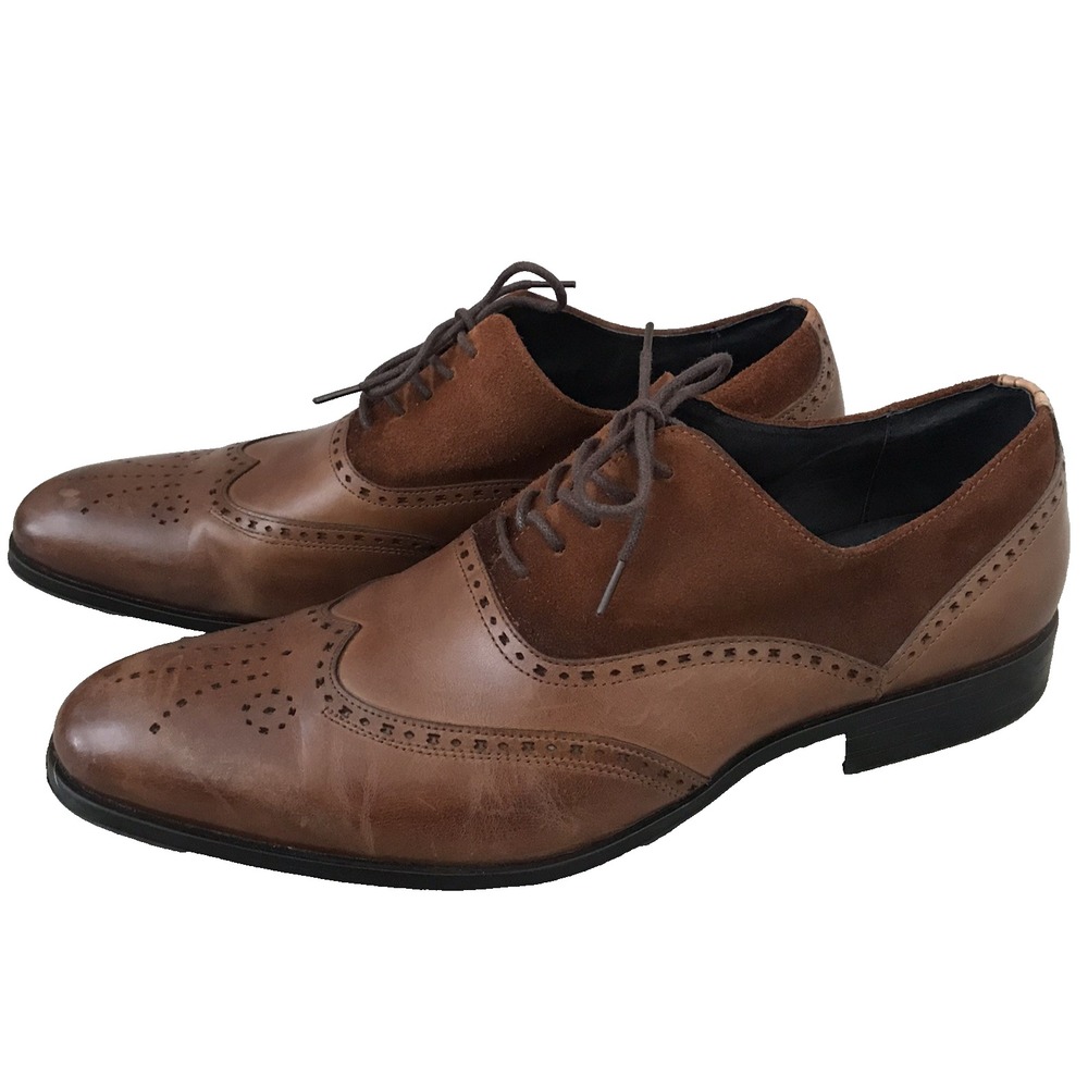 Stacy Adams Oxford Wingtip Dress Shoes Mens 12M Brown Leather & Suede Brogues